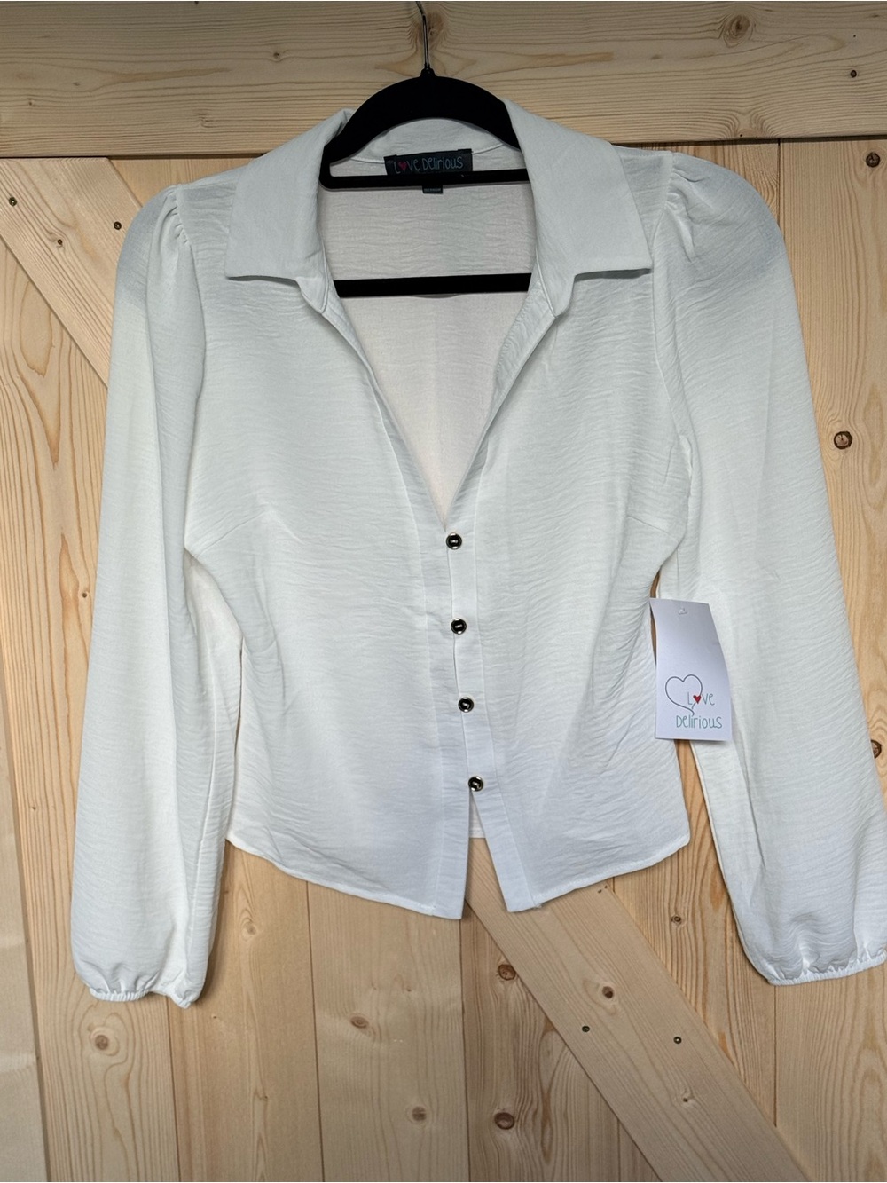 Delious White Button-Front Puff Sleeve Shirt